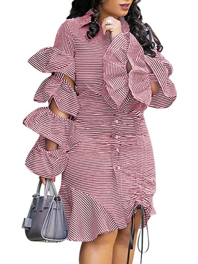 Women's Shirt Dress Sheath Dress Midi Dress Winter Dress Daily Vacation Polyester Cotton Blend Fashion Casual Shirt Collar Lace Up Ruched Long Sleeve Summer Spring Fall 2022 Regular Fit Red Light Blue 5 Women's Shirt Dress Sheath Dress Midi Dress Winter Dress Daily Vacation Polyester Cotton Blend Fashion Casual Shirt Collar Lace Up Ruched Long Sleeve Summer Spring Fall 2022 Regular Fit Red Light Blue - Image 5