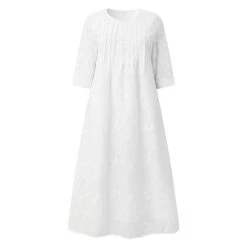 Women's Cotton Linen Dress Casual Dress Midi Dress Cotton Casual Mature Outdoor Daily Vacation V Neck Ruched Pocket Half Sleeve Summer Spring Fall 2023 Loose Fit White Blue Green Plain S M L XL 2XL -HAYz Clothing Shop pyfdsh1684215224014