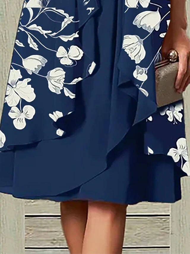 Women's Two Piece Dress Set Party Dress Chiffon Dress Party Outdoor Fashion Elegant Ruffle Print Midi Dress Square Neck 3/4 Length Sleeve Floral Regular Fit Blue Summer Spring S M L XL XXL 2 Women's Two Piece Dress Set Party Dress Chiffon Dress Party Outdoor Fashion Elegant Ruffle Print Midi Dress Square Neck 3/4 Length Sleeve Floral Regular Fit Blue Summer Spring S M L XL XXL - Image 2