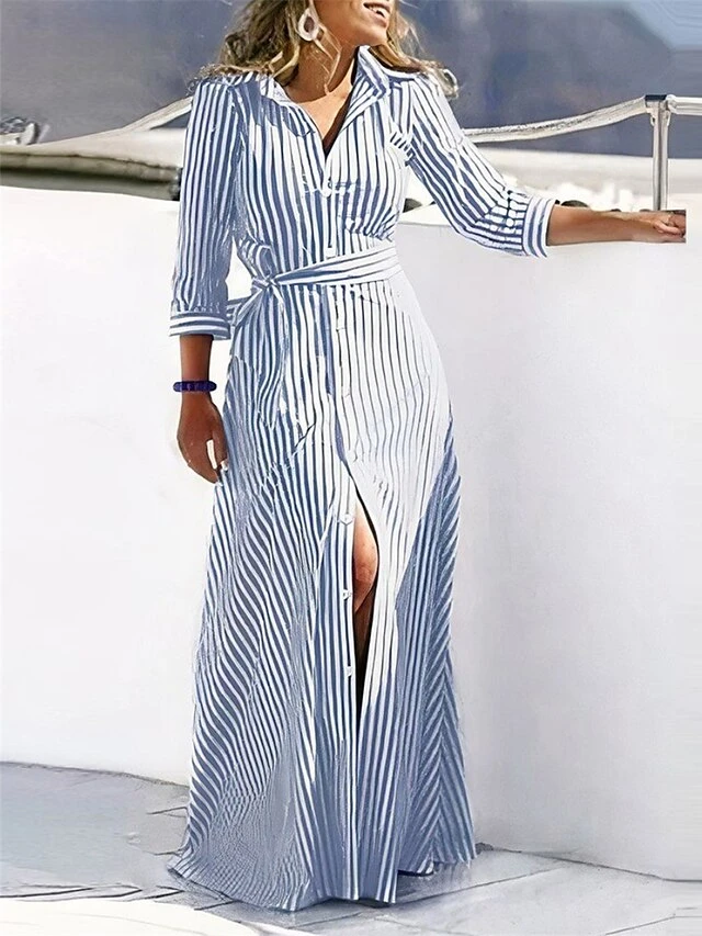 Women's Shirt Dress Casual Dress Swing Dress Maxi Long Dress Outdoor Daily Date Polyester Fashion Modern Shirt Collar Lace Up Button Long Sleeve Summer Spring Fall 2023 Loose Fit Black Navy Blue 4 Women's Shirt Dress Casual Dress Swing Dress Maxi Long Dress Outdoor Daily Date Polyester Fashion Modern Shirt Collar Lace Up Button Long Sleeve Summer Spring Fall 2023 Loose Fit Black Navy Blue - Image 4