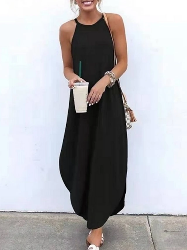 Women's Long Dress Maxi Dress Black Green Blue Sleeveless Pure Color Cold Shoulder Spring Summer Crew Neck Hot S M L XL XXL 3XL 4XL 5XL 2 Women's Long Dress Maxi Dress Black Green Blue Sleeveless Pure Color Cold Shoulder Spring Summer Crew Neck Hot S M L XL XXL 3XL 4XL 5XL - Image 2