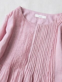 Women's Casual Dress Cotton Linen Dress Swing Dress Midi Dress Cotton Blend Basic Casual Outdoor Daily Crew Neck Ruched Pocket Short Sleeve Summer Spring 2023 Loose Fit White Pink Purple Plain M L XL -HAYz Clothing Shop qakygv1676278281116