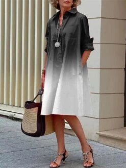 Women's Shirt Dress Casual Dress Shift Dress Midi Dress Outdoor Daily Vacation Polyester Fashion Modern Shirt Collar Button Pocket 3/4 Length Sleeve Summer Spring Fall 2023 Loose Fit Black Red Green -HAYz Clothing Shop qaxcss1687684510647