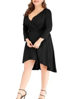 Women's Plus Size Curve Work Dress Black Dress A Line Dress Fashion Midi Dress Ruched V Neck Long Sleeve Plain Loose Fit Black Wine Blue Fall XL XXL 3XL 4XL 5XL -HAYz Clothing Shop qbcpel1693203479475