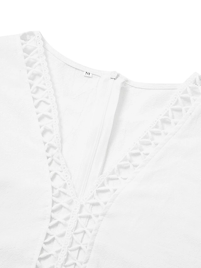 Women's Cotton Linen Dress Casual Dress Shift Dress Midi Dress Cotton Fashion Modern Outdoor Daily Vacation V Neck Cut Out Short Sleeve Summer Spring 2023 Regular Fit White Blue Green Plain S M L XL 8 Women's Cotton Linen Dress Casual Dress Shift Dress Midi Dress Cotton Fashion Modern Outdoor Daily Vacation V Neck Cut Out Short Sleeve Summer Spring 2023 Regular Fit White Blue Green Plain S M L XL - Image 8