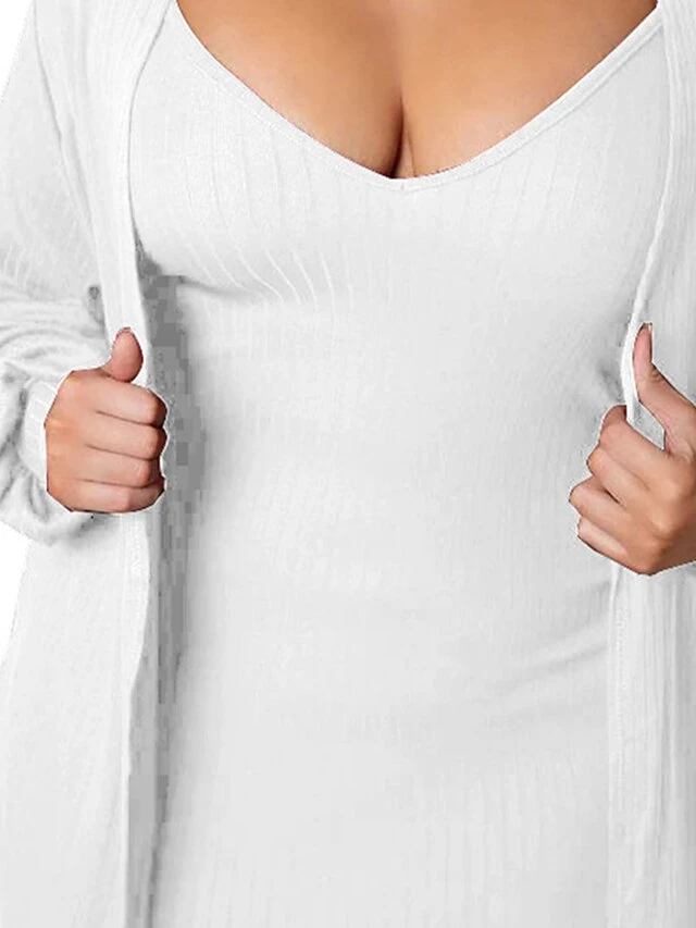 Women's Two Piece Dress Set Casual Dress Skirt Set Home Daily Fashion Streetwear Ribbed Midi Dress Crew Neck Long Sleeve Plain Slim Black White Wine Fall Winter S M L XL XXL 3 Women's Two Piece Dress Set Casual Dress Skirt Set Home Daily Fashion Streetwear Ribbed Midi Dress Crew Neck Long Sleeve Plain Slim Black White Wine Fall Winter S M L XL XXL - Image 3