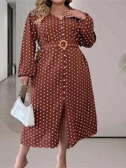Women's Plus Size Curve Casual Dress Winter Dress Sheath Dress Polka Dot Midi Dress Long Sleeve Lace Up Ruched V Neck Fashion Outdoor Brown Fall Winter L XL XXL 3XL 4XL 11 Women's Plus Size Curve Casual Dress Winter Dress Sheath Dress Polka Dot Midi Dress Long Sleeve Lace Up Ruched V Neck Fashion Outdoor Brown Fall Winter L XL XXL 3XL 4XL -HAYz Clothing Shop qcpkqn1695025003733