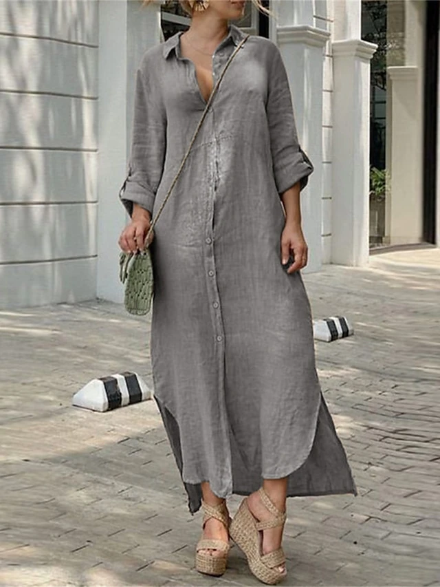 Women's Shirt Dress Cotton Linen Dress Casual Dress Maxi Long Dress Cotton Blend Classic Casual Outdoor Daily Vacation Shirt Collar Button Split Long Sleeve Summer Spring Fall 2023 Loose Fit White 6 Women's Shirt Dress Cotton Linen Dress Casual Dress Maxi Long Dress Cotton Blend Classic Casual Outdoor Daily Vacation Shirt Collar Button Split Long Sleeve Summer Spring Fall 2023 Loose Fit White - Image 6