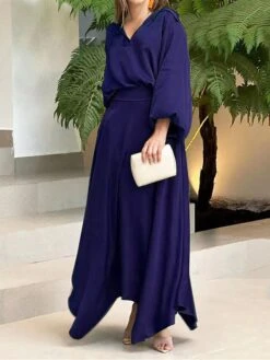 Women's Two Piece Dress Set Casual Dress Skirt Set Daily Date Streetwear Elegant Pocket Long Dress Maxi Dress Shirt Collar Long Sleeve Plain Loose Fit Black Wine Blue Fall Winter S M L XL XXL -HAYz Clothing Shop qdkutq1694085333424