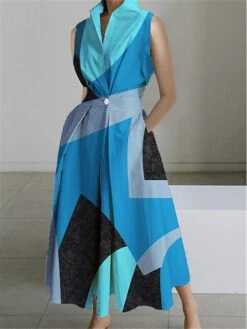 Women's Shirt Dress Casual Dress Swing Dress Maxi Long Dress Outdoor Office Daily Polyester Fashion Modern Shirt Collar Button Pocket Sleeveless Summer Spring 2023 Loose Fit Yellow Dark Pink Blue -HAYz Clothing Shop qeerlc1690859506808