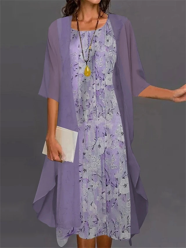 Women's Casual Dress Dress Set Two Piece Dress Midi Dress Pink Blue Purple Half Sleeve Flower Print Summer Spring Crew Neck Fashion Vacation Loose Fit 2023 M L XL XXL 3XL 4XL 5XL 2 Women's Casual Dress Dress Set Two Piece Dress Midi Dress Pink Blue Purple Half Sleeve Flower Print Summer Spring Crew Neck Fashion Vacation Loose Fit 2023 M L XL XXL 3XL 4XL 5XL - Image 2