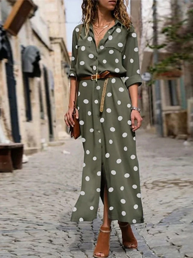 Women's Shirt Dress Maxi Long Dress Winter Dress Daily Date Polyester Fashion Elegant Shirt Collar Print Long Sleeve Summer Spring Fall 2022 Regular Fit Black Army Green Red Polka Dot Round Dots S M 1 Women's Shirt Dress Maxi Long Dress Winter Dress Daily Date Polyester Fashion Elegant Shirt Collar Print Long Sleeve Summer Spring Fall 2022 Regular Fit Black Army Green Red Polka Dot Round Dots S M