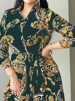 Women's Shirt Dress Casual Dress Swing Dress Maxi Long Dress Outdoor Daily Vacation Polyester Fashion Elegant Shirt Collar Lace Up Button Long Sleeve Spring Fall Winter 2023 Loose Fit ArmyGreen Red -HAYz Clothing Shop qeuant1695027662964