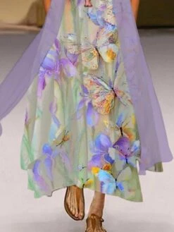 Women's Dress Set Two Piece Dress A Line Dress Maxi Long Dress Light Green Purple Short Sleeve Animal Ruched Spring Summer Crew Neck Casual Daily Vacation 2023 S M L XL XXL 3XL -HAYz Clothing Shop qfbjih1664181203269