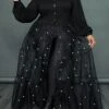 Women‘s Plus Size Curve Flattering Dresses Elegant Apple Shaped Dress Wedding Guest Casual Dress Swing Dress Polka Dot Long Dress Maxi Dress Long Sleeve Mesh Stand Collar Basic Daily Spring Summer