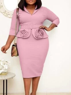 Women‘s Plus Size Curve Easter Dress Work Dress Solid Color Shirt Collar 3/4 Length Sleeve Spring Fall Work Elegant Casual Knee Length Dress Formal Dress 9 Women‘s Plus Size Curve Easter Dress Work Dress Solid Color Shirt Collar 3/4 Length Sleeve Spring Fall Work Elegant Casual Knee Length Dress Formal Dress -HAYz Clothing Shop qfyegw1638843639153
