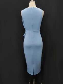 Women's Plus Size Curve Party Dress Bodycon Sheath Dress Plain Midi Dress Sleeveless Ruffle Crew Neck Fashion Party Sky Blue Spring Fall XL XXL 3XL 4XL -HAYz Clothing Shop qgdkfm1694425964783