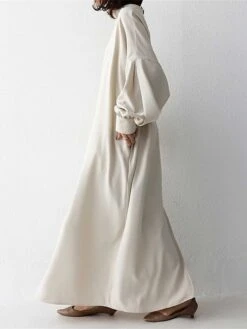 Women's Casual Dress Cotton Linen Dress Abaya Maxi Long Dress Linen / Cotton Blend Basic Classic Outdoor Daily Vacation Crew Neck Button Long Sleeve Spring Fall Winter 2023 Loose Fit Black Apricot -HAYz Clothing Shop qgdkoo1692341109959