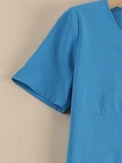 Women's Casual Dress Cotton Linen Dress Shift Dress Maxi Long Dress Cotton Basic Classic Outdoor Daily Vacation V Neck Pocket Short Sleeve Summer Spring 2023 Loose Fit Sky Blue Orange Brown Plain S M -HAYz Clothing Shop qghtlo1690357252853