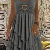 Women‘s Plus Size Curve Casual Dress A Line Dress Solid Color Midi Dress Sleeveless Ruched Twist U Neck Elegant Daily Gray Summer Spring L XL XXL 3XL 4XL