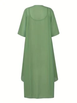 Women's Two Piece Dress Set Casual Dress Swing Dress Daily Date Fashion Streetwear Print Midi Dress Strap 3/4 Length Sleeve Floral Loose Fit Blue Green Fall Winter S M L XL XXL -HAYz Clothing Shop qgukqp1693805457757