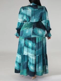 Women's Plus Size Curve Work Dress Swing Dress Semi Formal Dress Fashion Long Dress Maxi Dress Lace Up Print Shirt Collar Long Sleeve Print Yellow Royal Blue Blue Spring Fall XL XXL 3XL 4XL 5XL -HAYz Clothing Shop qhkngq1692847950940