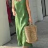 Women's Casual Dress Cotton Linen Dress A Line Dress Maxi Long Dress Linen / Cotton Blend Fashion Basic Outdoor Daily Vacation U Neck Ruched Sleeveless Summer Spring Fall 2023 Loose Fit Light Green