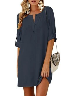 Women's Cotton Linen Dress T Shirt Dress Tee Dress Shift Dress Mini Dress Linen Cotton Blend Stylish Basic Outdoor Daily Holiday Split Neck Ruched Half Sleeve Summer Spring 2023 Regular Fit Black -HAYz Clothing Shop qhmqra1690886134671