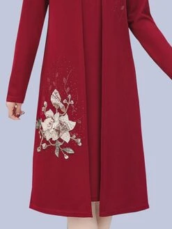 Women's Two Piece Dress Set Print Dress Outdoor Vacation Casual Print Midi Dress Stand Collar Long Sleeve Floral Loose Fit Pink Wine Blue Fall Winter XL XXL XXXL 4XL 5XL -HAYz Clothing Shop qhzjrf1675853172670