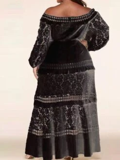 Women‘s Plus Size Curve Flattering Dresses Elegant Apple Shaped Dress Wedding Guest Party Dress Print Off Shoulder Ruffle Long Sleeve Spring Fall Prom Dress Maxi Long Dress Party Going Out Dress Lace -HAYz Clothing Shop qicpha1659508711610