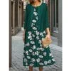 Women's Two Piece Dress Set Casual Dress Swing Dress Outdoor Office Fashion Streetwear Print Midi Dress Crew Neck 3/4 Length Sleeve Floral Regular Fit Red Green Fall Winter S M L XL XXL