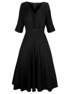Women‘s Plus Size Curve Casual Dress Vintage Dress Solid Color Midi Dress Half Sleeve V Neck Fashion Daily Black Wine Summer Spring L XL XXL 3XL 4XL 8 Women‘s Plus Size Curve Casual Dress Vintage Dress Solid Color Midi Dress Half Sleeve V Neck Fashion Daily Black Wine Summer Spring L XL XXL 3XL 4XL -HAYz Clothing Shop qijkzk1677640140164