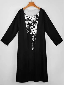 Women's Two Piece Dress Set Casual Dress Print Dress Daily Holiday Fashion Modern Print Long Dress Maxi Dress Crew Neck Long Sleeve Floral Regular Fit Black Summer Spring S M L XL XXL -HAYz Clothing Shop qixjbj1695190610399