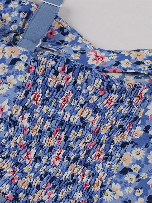 Women's Plus Size Retro 1950s Vintage Dress Mini Dress Daily Holiday Backless Print Floral Spaghetti Strap Sleeveless Regular Fit Spring Fall 2023 Blue XL XXL 3XL 4XL 5 Women's Plus Size Retro 1950s Vintage Dress Mini Dress Daily Holiday Backless Print Floral Spaghetti Strap Sleeveless Regular Fit Spring Fall 2023 Blue XL XXL 3XL 4XL - Image 5