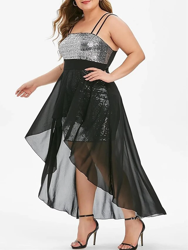 Women's Plus Size Prom Dress Party Dress Sequin Dress Long Dress Maxi Dress Black Wine Purple Sleeveless Pure Color Sequins Spring Fall Winter Spaghetti Strap Fashion Wedding Guest Birthday Evening 5 Women's Plus Size Prom Dress Party Dress Sequin Dress Long Dress Maxi Dress Black Wine Purple Sleeveless Pure Color Sequins Spring Fall Winter Spaghetti Strap Fashion Wedding Guest Birthday Evening - Image 5