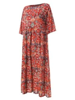 Women‘s Curve Plus Size Curve Sheath Dress Floral Round Neck Print Half Sleeve Fall Spring Charm Casual Vacation Maxi Long Dress Dailywear Date Dress / Summer -HAYz Clothing Shop qkoolz1647415081283