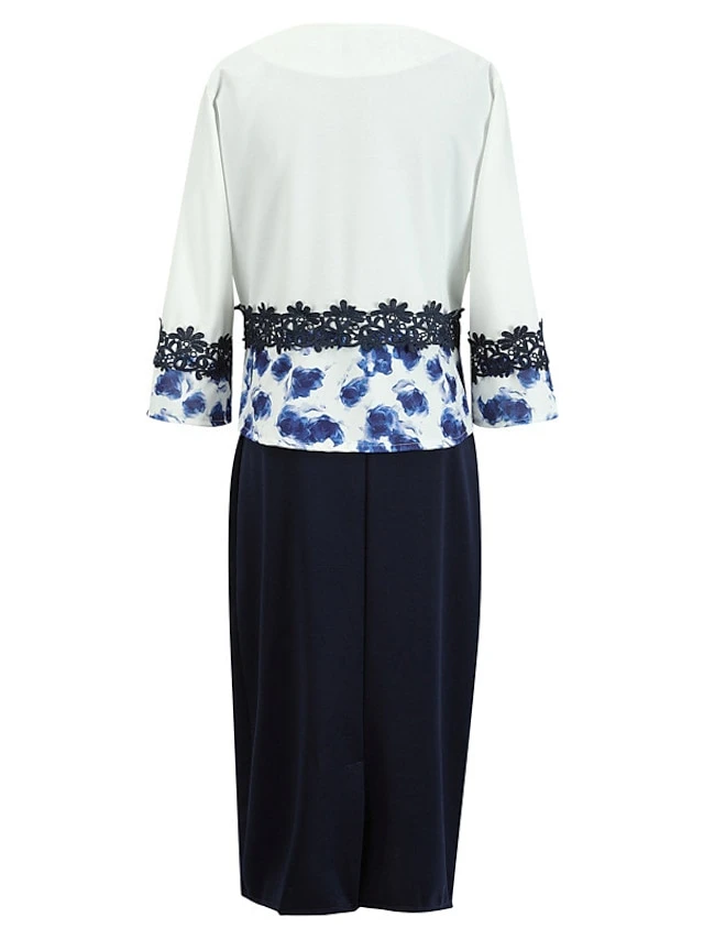 Women‘s Plus Size Curve Work Dress Floral Crew Neck Print 3/4 Length Sleeve Spring Fall Elegant Casual Midi Dress Formal Work Dress 3 Women‘s Plus Size Curve Work Dress Floral Crew Neck Print 3/4 Length Sleeve Spring Fall Elegant Casual Midi Dress Formal Work Dress - Image 3