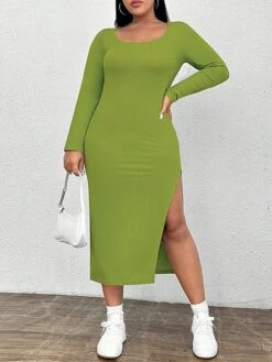 Women‘s Plus Size Curve Party Dress Cocktail Dress Wedding Guest Dress Midi Dress Green Long Sleeve Pure Color Split Spring Fall Winter Crew Neck Fashion Birthday Wedding Guest Vacation 2023 9 Women‘s Plus Size Curve Party Dress Cocktail Dress Wedding Guest Dress Midi Dress Green Long Sleeve Pure Color Split Spring Fall Winter Crew Neck Fashion Birthday Wedding Guest Vacation 2023 -HAYz Clothing Shop qkysit1692174449146