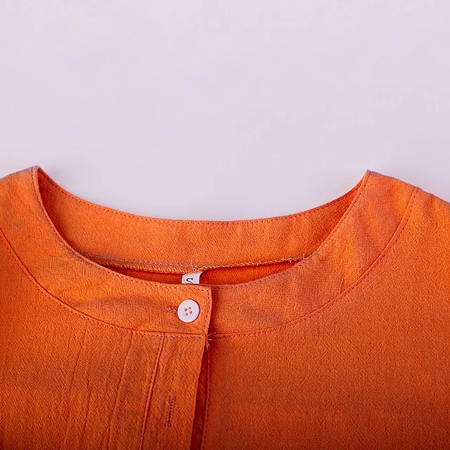 Women‘s Casual Dress Cotton Linen Dress Shift Dress Knee Length Dress Gray Khaki Orange Dark Gray Long Length Sleeve Pure Color Pocket Button Spring Summer Fall Crew Neck Basic Loose S M L XL XXL 2 Women‘s Casual Dress Cotton Linen Dress Shift Dress Knee Length Dress Gray Khaki Orange Dark Gray Long Length Sleeve Pure Color Pocket Button Spring Summer Fall Crew Neck Basic Loose S M L XL XXL - Image 2