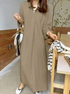 Women's Casual Dress Cotton Linen Dress Shift Dress Maxi Long Dress Cotton Fashion Traditional / Vintage Outdoor Daily Vacation V Neck Ruched Long Sleeve Fall Winter Autumn 2023 Loose Fit Black Red -HAYz Clothing Shop qlnqov1693368144507