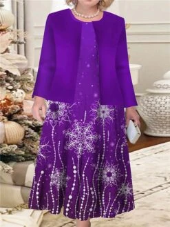 Women‘s Christmas Plus Size Curve Casual Dress Dress Set Two Piece Dress Floral Midi Dress Long Sleeve Print Crew Neck Fashion Outdoor Red Blue Fall Winter L XL XXL 3XL 4XL -HAYz Clothing Shop qlsklk1694151486554