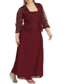 Women‘s Plus Size Curve Lace Dress Work Dress Dress Set Solid Color Long Dress Maxi Dress 3/4 Length Sleeve Lace Strap Elegant Office Black Wine Spring Summer L XL XXL 3XL 4XL -HAYz Clothing Shop qmfrkx1673503581118