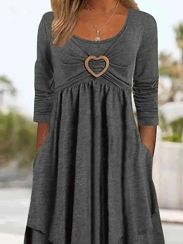 Women's Casual Dress Swing Dress A Line Dress Long Dress Maxi Dress Polyester Basic Modern Outdoor Daily Weekend Crew Neck Ruffle Pocket 3/4 Length Sleeve Summer Spring Fall 2023 Regular Fit Gray 3 Women's Casual Dress Swing Dress A Line Dress Long Dress Maxi Dress Polyester Basic Modern Outdoor Daily Weekend Crew Neck Ruffle Pocket 3/4 Length Sleeve Summer Spring Fall 2023 Regular Fit Gray - Image 3