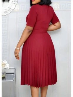 Women‘s Plus Size Curve Party Dress Solid Color Crew Neck Ruched Short Sleeve Spring Fall Work Formal Prom Dress Knee Length Dress Party Work Dress Loose Fit -HAYz Clothing Shop qnrtvk1620625703335