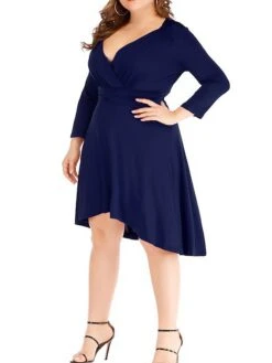 Women's Plus Size Curve Work Dress Black Dress A Line Dress Fashion Midi Dress Ruched V Neck Long Sleeve Plain Loose Fit Black Wine Blue Fall XL XXL 3XL 4XL 5XL