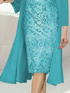 Women's Two Piece Dress Set Party Dress Lace Dress Formal Party Fashion Party Lace Midi Dress Crew Neck Long Sleeve Plain Regular Fit Green Fall Winter S M L XL -HAYz Clothing Shop qodxfq1694165922187