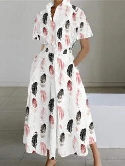 Women's Shirt Dress Casual Dress Swing Dress Maxi Long Dress Outdoor Office Daily Polyester Fashion Modern Shirt Collar Button Pocket Short Sleeve Summer Spring 2023 Loose Fit Black White Pink