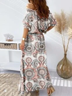 Women's Two Piece Dress Set Casual Dress Skirt Set Outdoor Daily Modern Casual Pocket Drawstring Long Dress Maxi Dress Off Shoulder Half Sleeve Floral Loose Fit Blue Gray Summer Spring S M L XL XXL -HAYz Clothing Shop qoofpj1681958074889