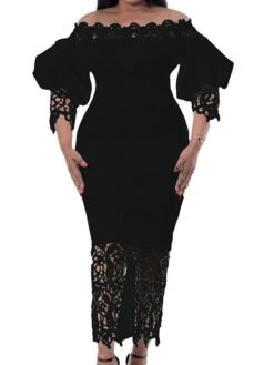 Women‘s Plus Size Curve Flattering Dresses Elegant Apple Shaped Dress Wedding Guest Off Shoulder Lace Party Dress Solid Color Half Sleeve Fall Spring Dress Prom Dress Maxi Dress Party Dress -HAYz Clothing Shop qopzbv1651548871253