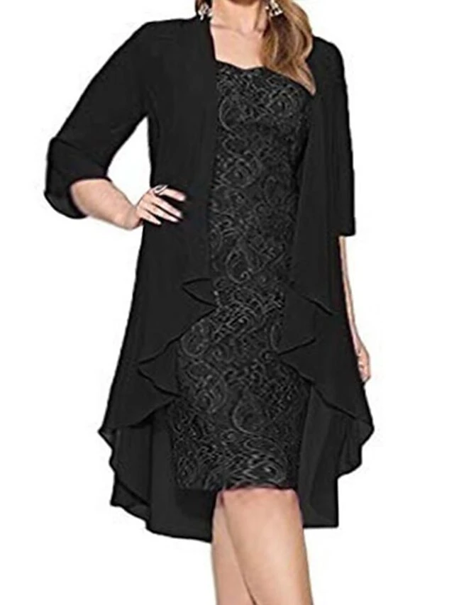 Women‘s Plus Size Curve Party Dress Solid Color Crew Neck Lace 3/4 Length Sleeve Spring Fall Elegant Midi Dress Formal Party Dress 2 Women‘s Plus Size Curve Party Dress Solid Color Crew Neck Lace 3/4 Length Sleeve Spring Fall Elegant Midi Dress Formal Party Dress - Image 2